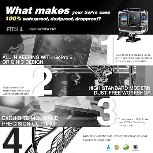 FitStill Underwater Waterproof Diving Housing for Go Pro Hero 13/12/11/10/9 Black,60M/196FT Protective Underwater Diving Housing Shell Accessories (Hero 13/12/11/10/9 Black) thumbnail 2