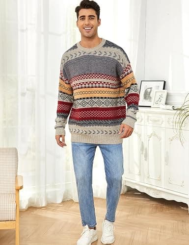 VDWIP Mens Knit Sweater Grandpa Vintage Knitted Sweaters Oversized Striped Spring Pullover Casual Long Sleeve Pullovers thumbnail 6