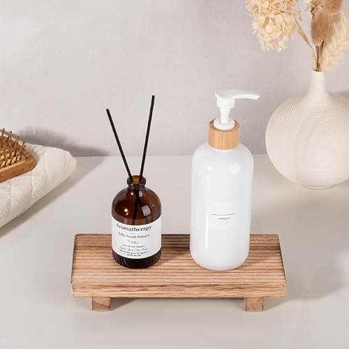 Bathroom Tray Farmhouse Decor Pedestal Stand Wood Riser Display Kitchen Accessories Soap Holder for Sink, Counter, Vanity, 8.7 * 3.6 Brown thumbnail 6
