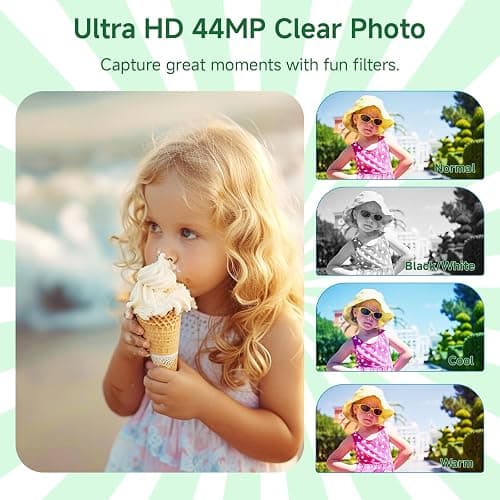 Digital Camera, FHD 4K 44MP Autofocus Compact Digital Cameras for Teens, Green Point and Shoot Camera for Kids with 16X Zoom, 64GB SD Card, Small Digital Camera for Boys Girls Teens Kids Gift thumbnail 4