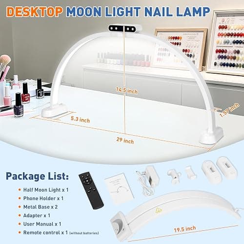 KIRKAS Foldable Half Moon Light with Display Screen, Nail Lamp for Desk with Phone Holder, 29in Esthetician Light 3 Color Mode(3000K-6500K) 10 Brightness Level, Detachable Base for Manicure Handicraft thumbnail 8