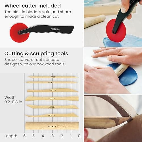 ARTEZA Pottery & Polymer Clay Tools, 22-Piece Sculpting Set with Steel Tips and Wooden Handles, Craft Kit for Pottery Modeling and Carving thumbnail 5