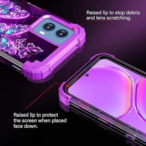 Casetego Compatible with Moto G 5G 2024 Case,Glow in The Dark Three Layer Heavy Duty Sturdy Shockproof Full Protection Rugged Hard PC+Soft TPU Bumper Case,All Purple thumbnail 5