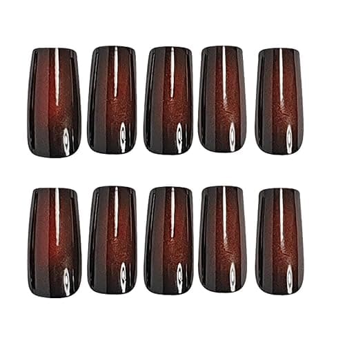 SINHOT Square Press on Nails Long - Goth Black & Red Ombre Gothic Style Squoval Nail Art, DIY Fake Nails with Glossy Glue on Nails, 24Pcs thumbnail 3