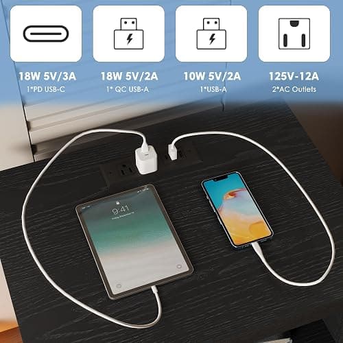 Rresyet Nightstand with Sensor LED Light and Charging Station, 24" Tall End Table with 3 Drawers, Modern Night Stand with Storage, Wooden Bedside Table for Bedroom. (Black) thumbnail 3
