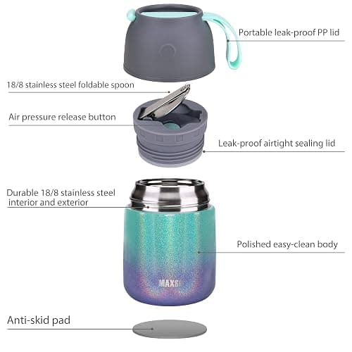 MAXSO Soup Thermo for Hot & Cold Food for Adults Kids, 17 oz Vacuum Insulated Steel Lunch Container Bento Box with Spoon, Leakproof Thermal Food Jar for School Office Travel - Rainbow thumbnail 4