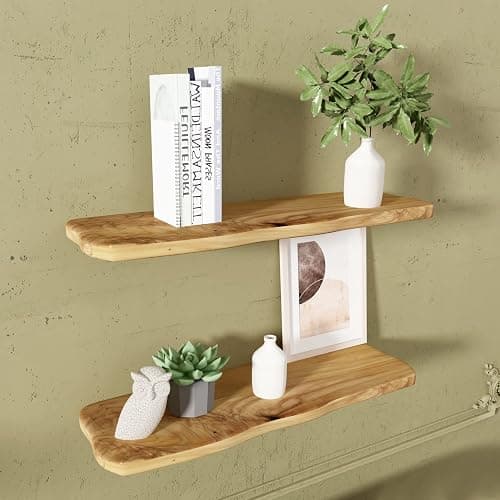 WELLAND 24 Inch Cedar Natural Edge Floating Shelf Set of 2 Rustic Solid Cedar Wood Floating Shelves Wall Mounted for Living Room, Bedroom, Kitchen, Bathroom, Home Office, Entryway thumbnail 5