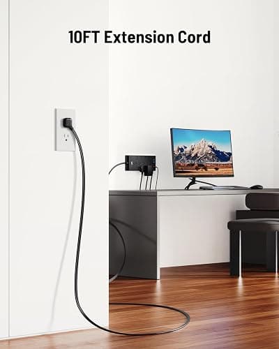 Surge Protector Power Strip 4800J, LeZone 10Ft Long Extension Cord Flat Plug, 12 Outlets 2 USB C 2 USB Ports, Wall Mountable, 20W Desk Charging Station, Black thumbnail 5