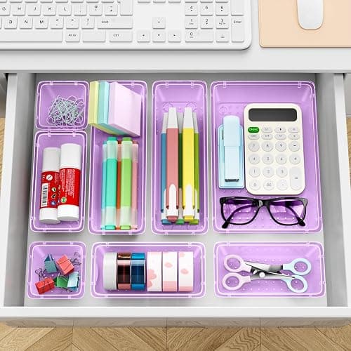 ElegantArray 12-Piece Drawer Organizer Set, 4 Sizes Versatile Plastic Vanity Organizer for Makeup, Stationery, Gadgets, in Kitchen, Bathroom, Office, and Bedroom, Purple thumbnail 6