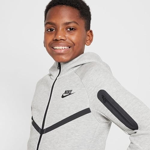 Nike Sportswear Tech Fleece Big Kids' Full-Zip Hoodie (HV5867-063, Dark Grey Heather/Dark Grey Heather/) Size Medium thumbnail 4