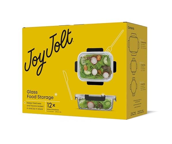 JoyJolt 24pc Borosilicate Glass Storage Containers with Lids | 12 Airtight/Freezer Safe Food Storage Containers for Pantry and Kitchen | Meal Prep Container for Lunch | Glass Tupperware Set thumbnail 3