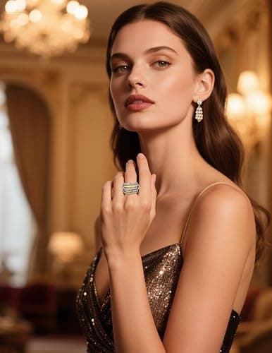 HOSICRON Statement Rings for Women, 18k Gold Plated Stackable Cubic Zirconia Rings, Silver Gold Multi Ring Mixed Metals Stackable Ring Set for Women Non Tarnish thumbnail 2