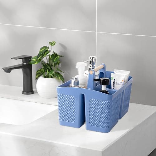rejomiik Portable Shower Caddy Basket Plastic Cleaning Caddy Organizer Storage Tote with Handle for Bathroom, College, Dorm Room Essentials, Dark Blue thumbnail 2