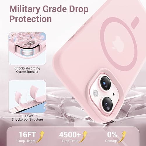 jaroco for iPhone 15 Case,with Magnetic[Liquid Silicone][Compatible with MagSafe] [Military Grade Drop Protection] Translucent Matte Shockproof Phone Cover Phone Case-Pink thumbnail 5