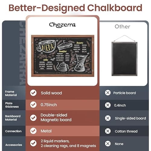 2-in-1 Double-Sided Magnetic Chalkboard 24"x16", Chalk Calendar Board & Large Blackboard for Kitchen & Home Decor, Schedule, Menu, Back-to-School Gift - Hanging Chalk Board with 2 Liquid Pens, Brown thumbnail 7