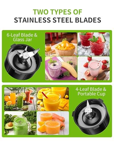 GDOR 1200W Blender for Smoothies and Shakes, 52 Oz Countertop Blender & 22 Oz Personal Blender Combo, 6-leaf Blade, 3 Adjustable Speed for Juices, Frozen Fruit Drinks, Sauces, Self-Cleaning thumbnail 4