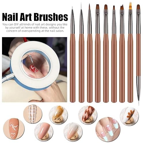 Nail Art Tools Set with 9Pcs Brushes, Nail Stand & 10X LED Magnifier | Magnetic Acrylic Nail Holders, 9 Nail Art Brushes, 10X Magnifying Glass with Light for Precision Manicure DIY Salon thumbnail 3
