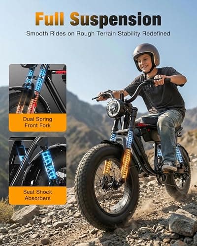 Hopepeak D10 Electric Bike for Teens Adults, Peak 1500W/1800W Motor, 48V 13Ah/15.6Ah Battery 16"×4.0"/20"×4.0" Fat Tire All-Terrain E Bike, Disc Brakes, Full Suspension, Ebike on Mountains, Snow thumbnail 4