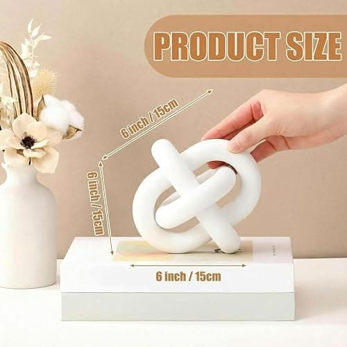 Yalikop 3 Link Wood Knot Decor Rustic Table Shelf Accents, White | Hand Carved Chain Link, Boho Decorative Knot for Coffee Table Bookshelf, Modern Rustic Accents for Living Room Bedroom thumbnail 2