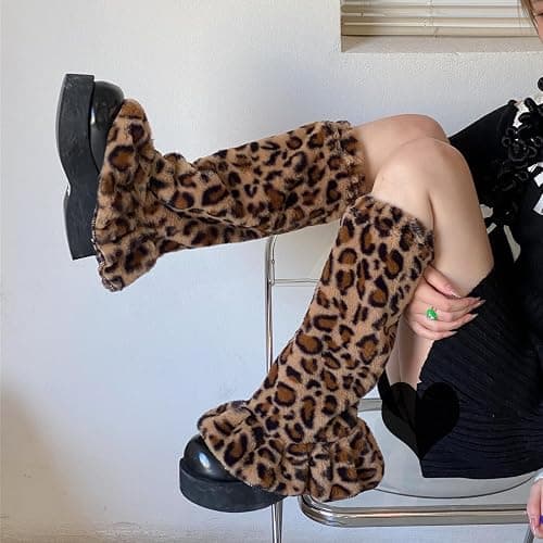 Sexybody Leg Warmers for Women & Girls Y2K Kawaii Fluffy Fur Flared Leg Warmer Furry Goth Grunge Socks Harajuku Leopard thumbnail 6