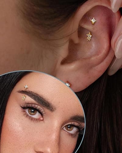 Agrewd Minimalist Star Rook Earrings 16G Eyebrow Jewelry Surgical Steel Rook Piercing Jewelry Belly Button Ring Curved Barbell thumbnail 3