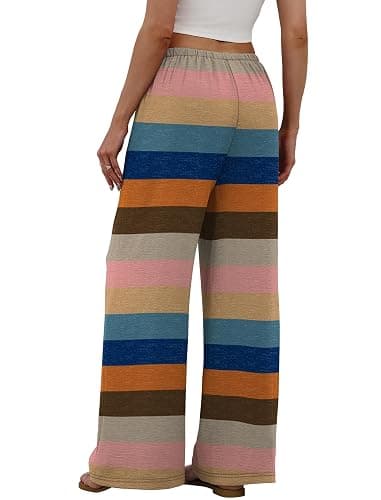 Sampeel Wide Leg Pants for Women Flowy Palazzo Drawstring Elastic Waist Trousers with Pockets Summer Beach Vacation Clothes thumbnail 5