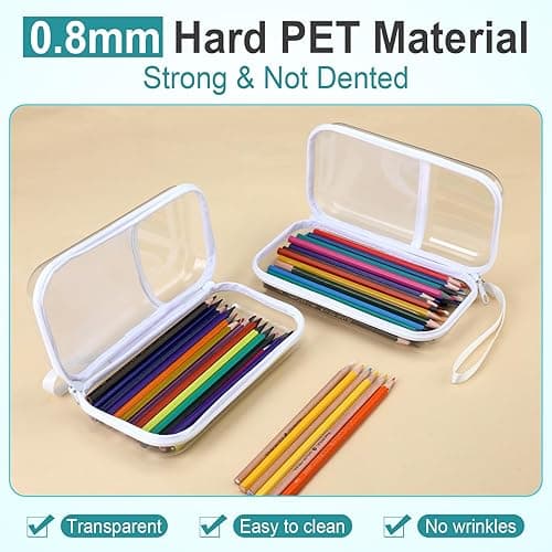 Sanwuta 4 Pcs Clear Hard Sided Zipper Pencil Case Pouches Bulk Plastic Hard Shell Pencil Case Box Organizer with Mesh Pocket Toiletry Pouch Makeup Bag, Back to School Supplies(White) thumbnail 5