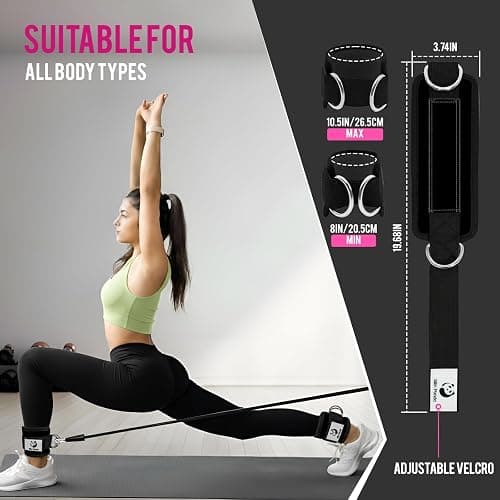 Slim Panda Ankle Straps for Cable Machine, Ankle Cuffs for Kickbacks, Glute Kickback Ankle Strap for Glute Workouts, Adjustable Leg Straps with D-Rings for Hip Abductors, Curls, Leg Extension thumbnail 3