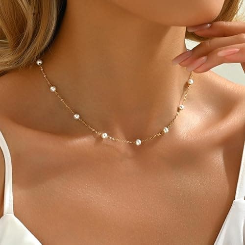 Jewigo Pearl Necklaces for Women 18K Gold Plated Pearl Necklace Dainty Pearls Pendant Necklace Simple Bridesmaid Wedding Jewelry Gift thumbnail 4