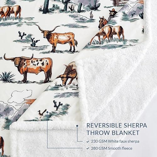 Indigo Hill by HiEnd Accents Ranch Life 3 Piece Sherpa Throw Blanket Set, Cowboy Cow Longhorn Horse Cowgirl Print Fleece Throw Set, Western Rustic Style, 1 Throw and 2 Pillows thumbnail 5