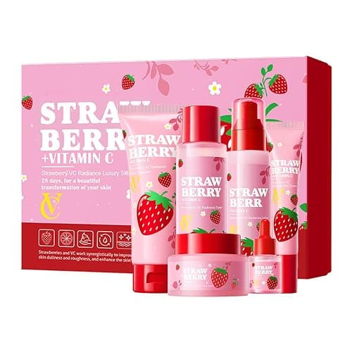 6 Pcs Strawberry Skincare Set for Teens Girls,Gentle Moisturizing Cleansing | Facial Cleanser for Girls 10-12,Daily Skin Care Routine Kit,Teen Girl Gifts Trendy Stuff,Birthday Gifts,Spa day kit for Women - Image 1