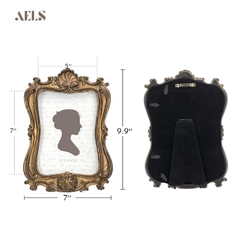 AELS 5x7 Inch Vintage Picture Frame, Distressed Elegant Antique Photo Frames with Glass Front, Photo Display, Tabletop Wall Hanging, Gift Ideas, Shabby Chic Decor thumbnail 3