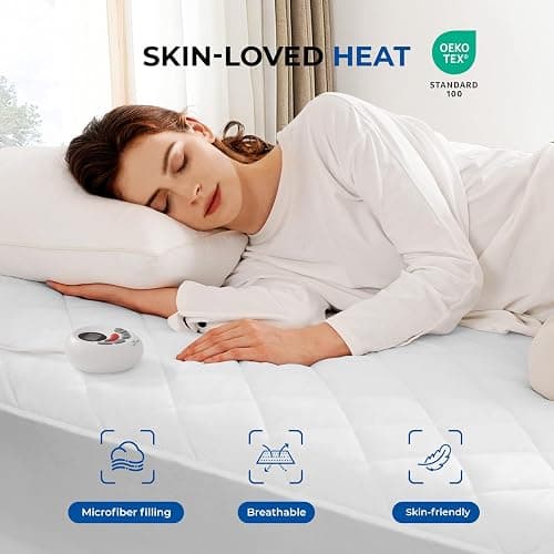 Heated Mattress Pad Twin Size Quilted Heating Electric Bed Warmer Luxury Comfort Heat Mattress Pad Cover Single Controller（10 Heat Setting | 1-12 Hours Auto Shut Off | with 8-21 Inch Deep Pocket） thumbnail 3