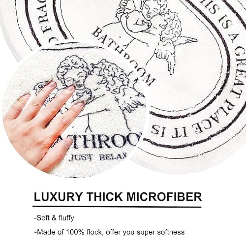 White Cute Oval Bath Rug 20x32in, Machine Washable Soft Angel Bath Mat | Plush carpet aesthetic design, Fun Y2K vintage decor,For shower toilet tub thumbnail 4