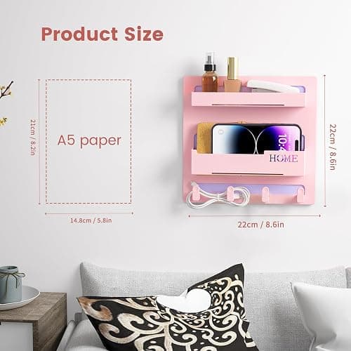 Floating Shelves for Bedside Shelf Accessories Organizer, Wall Mount Self Stick On, Cute Room Decor Aesthetic, Girls Room Decor, Cool Stuff For Bedroom Storage And Organization, Bedside Wall Organizer thumbnail 3