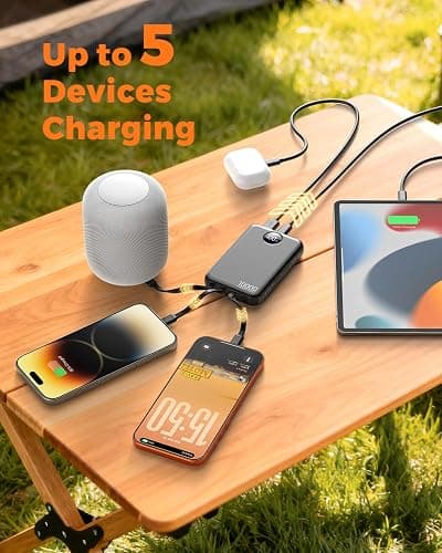 HAIARA Portable Charger 10000mAh Power Bank with 4 Built-in Cables,LED Display Compact and Battery Pack with Multiple USB Ports All-in-One Travel Charger for iPhone,Android and Other Devices-Black thumbnail 7