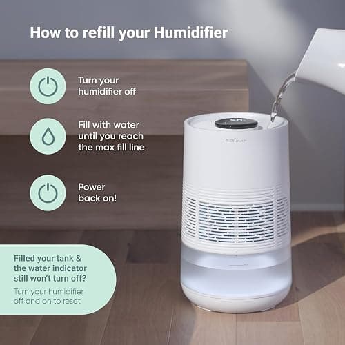 BLUEAIR Premium Smart Humidifier for Large Rooms, Bedrooms, Better Sleep with Evaporative Invisible Mist Tech, Auto Humidify, Easy Top Fill, Smart Control with App, Touchscreen, 3.5L Tank for 48 hours thumbnail 9
