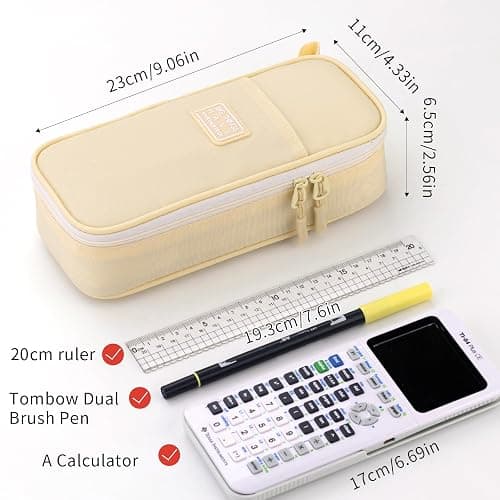 CICIMELON Durable Pen Pencil Case Big Storage Pen Pouch Bag for School Supplies College Teen Girls Adults, Beige thumbnail 3