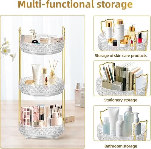 LAREKUN 360 Rotating Rotating Makeup Organizer for Vanity, 3 Tier Perfume Skincare Organizers and Storage for Bathroom Countertop, Clear Spinning Counter Cosmetic Holder for Dresser,Clear thumbnail 4