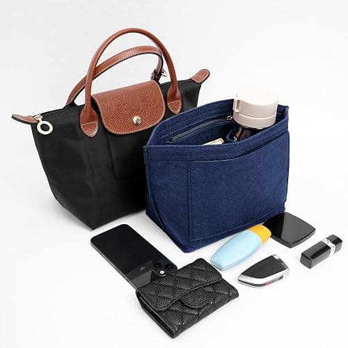 LOUKAYCCI Felt Purse Organizer Insert for Longchamp Le Pliage M Handbag Insert (Dark Blue, Medium) thumbnail 7