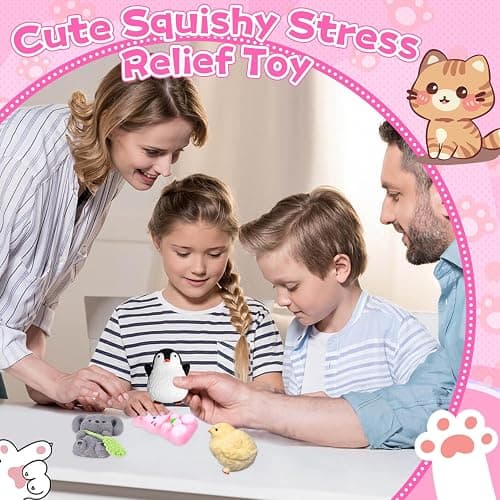 4 PCS Taba Squishy, Squishy Fidget Toys, Fufu Sensory Squeeze Toy Taba Squishies Kit, Birthday Stress Gifts for Kids Adults Teens, Cute Cat, Penguin, Easter Party Bag Fillers thumbnail 4