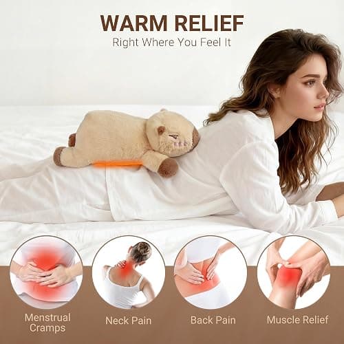 Capybara Heating Pad for Period Cramps,Menstrual Pain Relief,Cute Stuffed Animal Electric Heating Pad Plush,USB Powered Heated Plush Toy,Portable Warm Cushion Gift for Women Teen Girls Christmas,Brown thumbnail 7