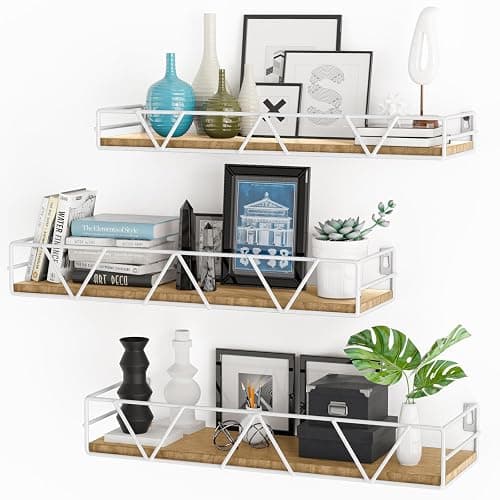 Amaoot Floating Shelves Set of 3, Home Wood Wall Shelf, Farmhouse Shelf for Bedroom, Wall Mounted Floating Shelf for Living Room, Bedroom, Bathroom, Kitchen, Office (White) - Image 1