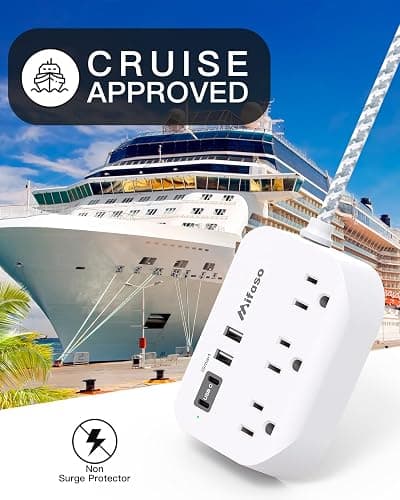 Cruise Ship Essentials - Mifaso Power Strip with USB Ports, 5Ft Flat Extension Cord with Multiple Outlets, USB Charging Station with Non Surge Protector for Cruise Ship, Travel, Dorm Room Essentials thumbnail 4