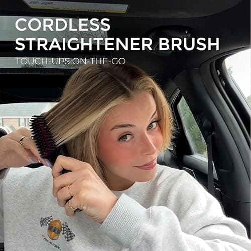 TYMO Porta Cordless Hair Straightener Brush, Portable Mini Straightening Brush for Travel, Negative Ion Hot Comb Hair Straightener for Women, Lightweight to Carry Out, USB Rechargeable, Black thumbnail 2