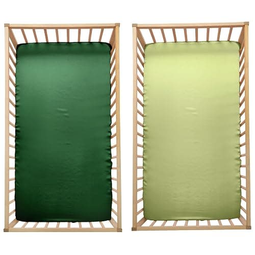 SiinvdaBZX 2 Pcs Satin Crib Sheets for Baby Hair, Silky Soft Fitted Crib Sheets for Standard Crib and Toddler Mattress (Emerald & Sage Green, 52 x 28 x 8In) thumbnail 4