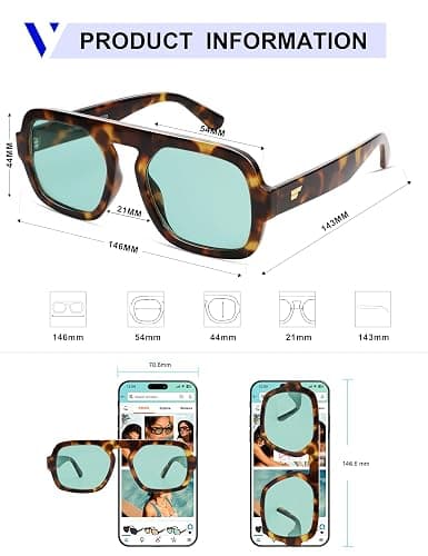 VANLINKER Oversized Retro Square Aviator Sunglasses for Women Men 70s Vintage Style Trendy Big Flat Top Sun Glasses VL9826 thumbnail 5