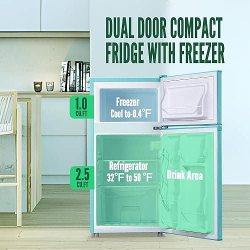 WANAI 2 Door Mini Refrigerator with Freezer-on-top, Spacious Capacity Fridge with 7-Level Adjustable Thermostat & 2 Removable Shelves Ideal for Kitchen Dorm Office Apt Blue thumbnail 4