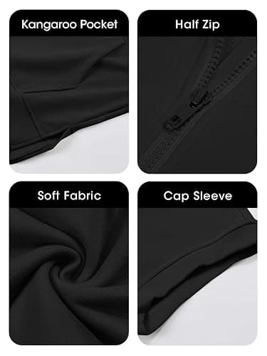 Fisoew Womens Oversized Half Zip Hoodies Short Sleeve Casual Sweatshirts Pullover Tops with Pockets thumbnail 6