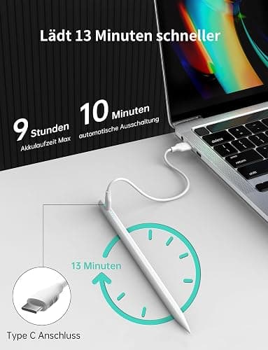MEKO Stift für Apple iPad 2018-2025 mit Schnellladeleistung, Pen mit Palm Rejection und Neigungssensitivität, Pencil für iPad 6.-10./A16, Pro M4/13,11",12.9", Mini 5.-7., Air M2/M3 3.-5., Weiß thumbnail 4